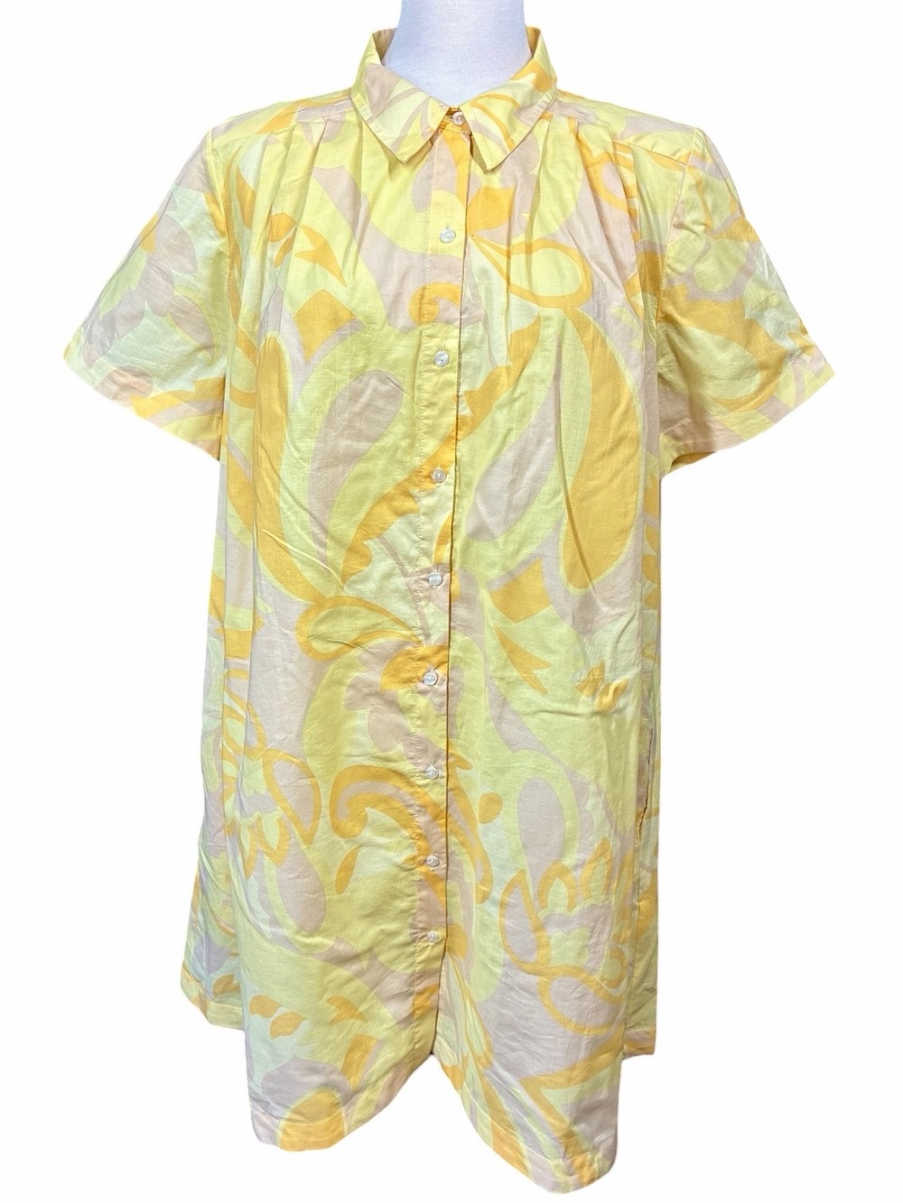 1. State Yellow Abstract Psychedelic Printed Shirt Dress Women's Size Large